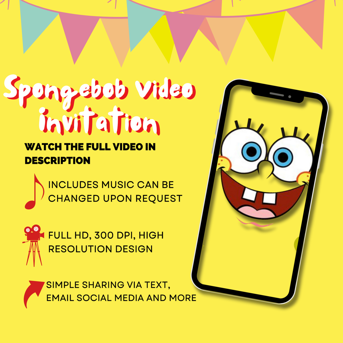 SpongeBob Birthday Party Video Invitation – Animated Kids Party Digital Invite Under the Sea!