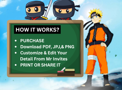 Naruto Themed Birthday Card Invitation - Personalized Ninja Party Card Invite For Kids