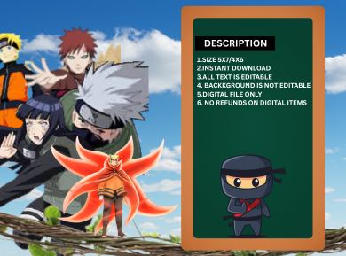 Naruto Themed Birthday Card Invitation - Personalized Ninja Party Card Invite For Kids