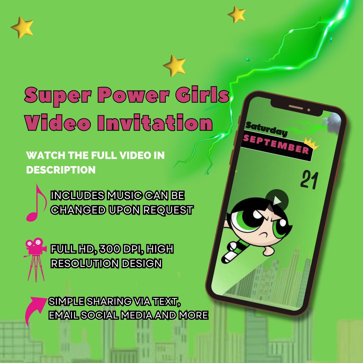 Animated Powerful Girls Birthday Video Invitation - Super Girls Themed Party Video Invite for Kids