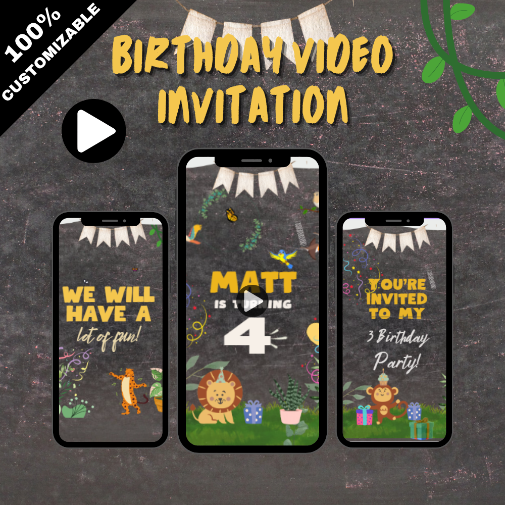 Roar into the Party! Jungle Safari Animated Birthday Video Invitation – Customized Video Invites