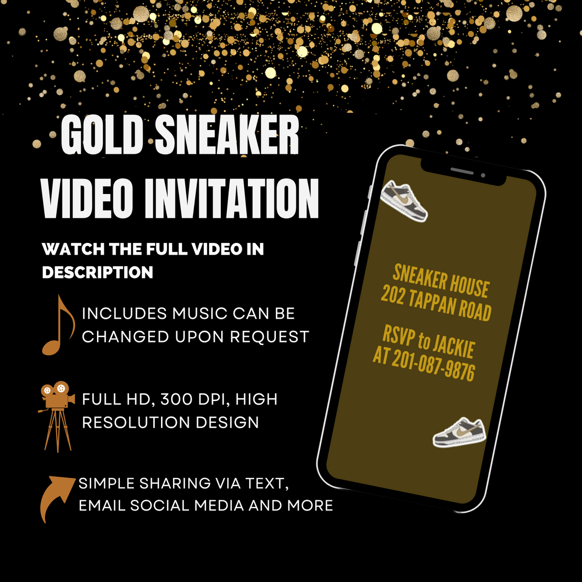 Turn Heads with a Glam Sneaker Ball party Video Invitation – Golden Birthday Video Invites