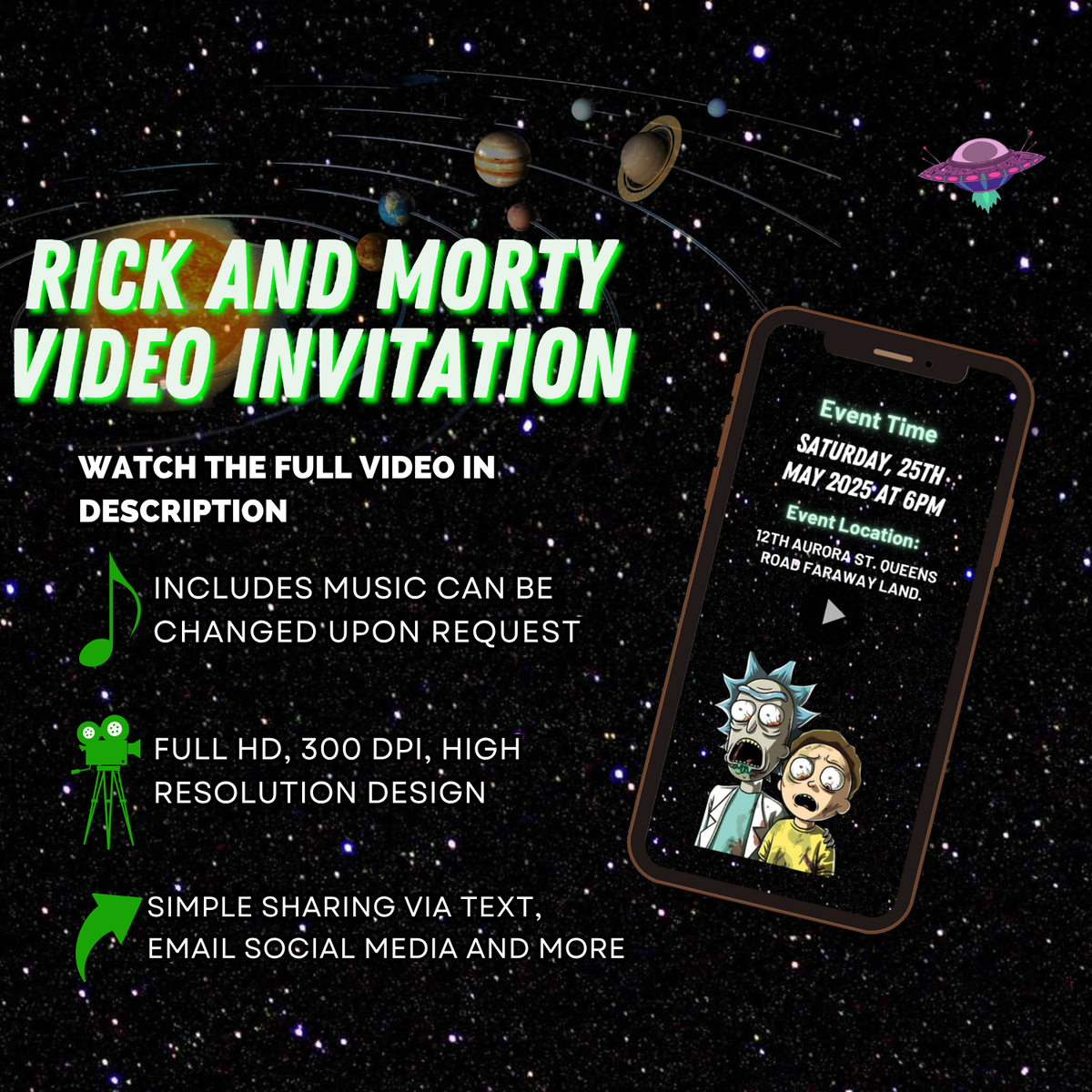 Rick and Morty Birthday Video Invitation – Animated Sci-Fi Party Digital Invite