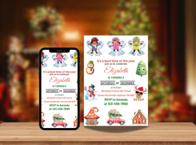 Merry Christmas Kids Party Digital Invitation - Custom Digital Holiday Card invitation