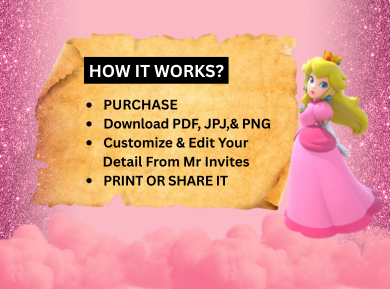 Royal Princess Peach Birthday Card Invitation - Custom Digital Party Card Invitation For Kids