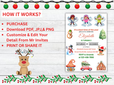 Merry Christmas Kids Party Digital Invitation - Custom Digital Holiday Card invitation