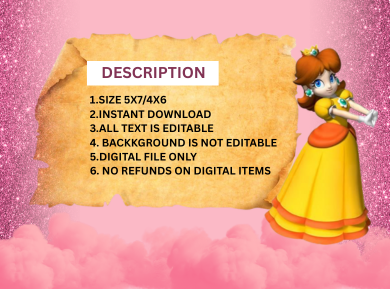 Royal Princess Peach Birthday Card Invitation - Custom Digital Party Card Invitation For Kids
