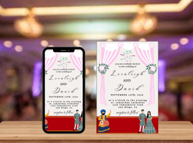 Pink Celebration Theme Digital Card Invitation - Custom Wedding Party Digital Card Invites