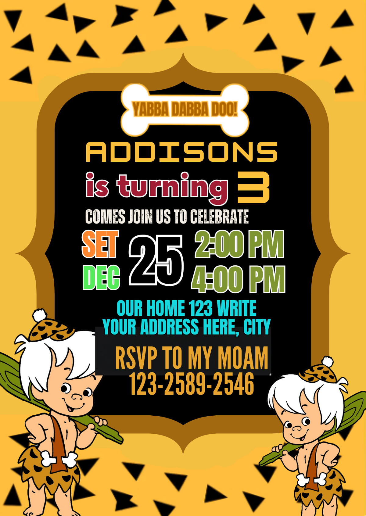 Flintstones Bam Bam Party Card Invitation - Custom Digital Birthday Card for Kids