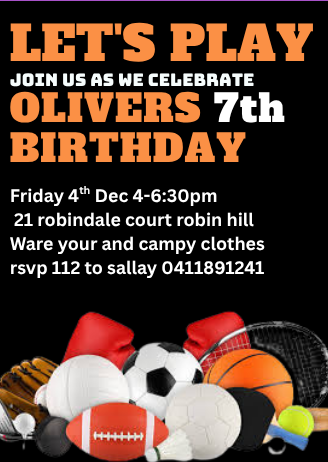 Sports Themed Digital Birthday Digital Invitation - Custom Party Card Invite for Young Athletes