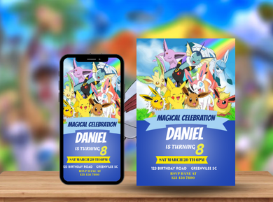 Pokémon Theme Digital Card Invitation for Kids - Customized Theme Party Invitation