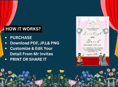 Pink Celebration Theme Digital Card Invitation - Custom Wedding Party Digital Card Invites