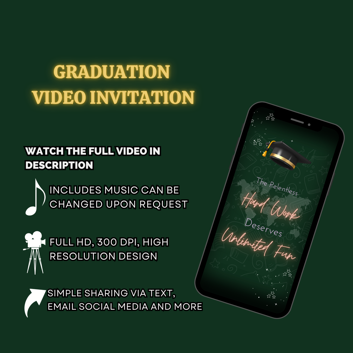 Green Graduation Theme Party Digital Invitation – Animated Class of 2024 Video Invite