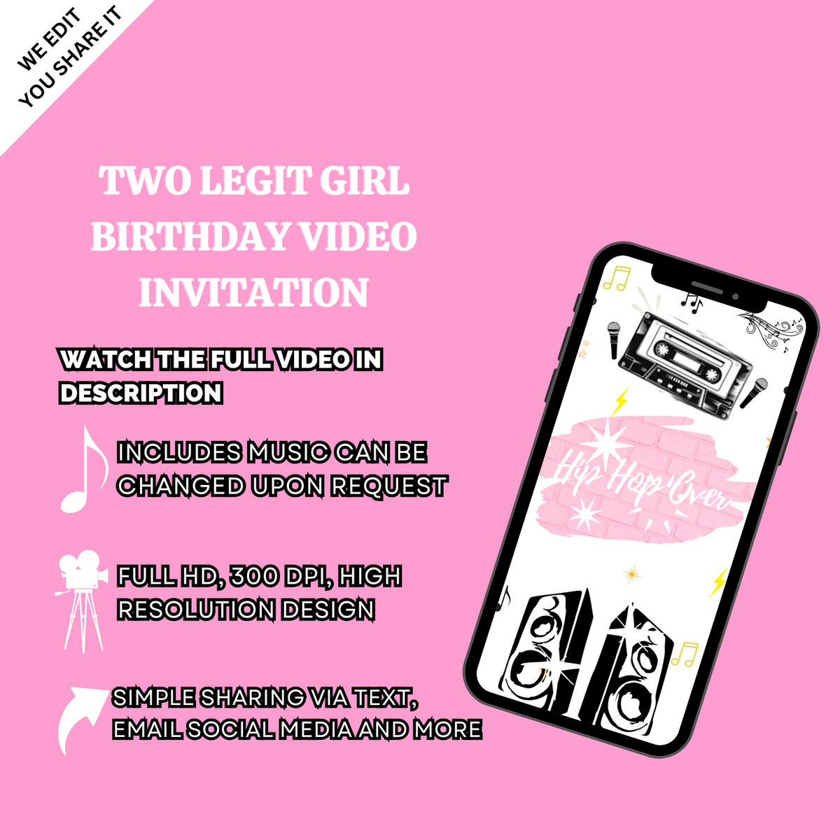 Two Legit Girl Birthday Party Video Invitation - Bold &amp; Cool Animated Invite For Kids