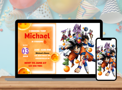Personalized Dragon Ball Z Digital Card Invitation - Super Saiyan Theme Digital Invite