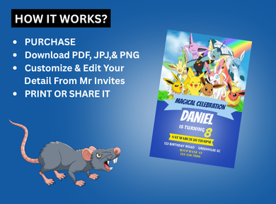 Pokémon Theme Digital Card Invitation for Kids - Customized Theme Party Invitation