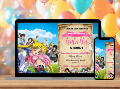 Magical Sailor Moon Birthday Card Invitation - Custom Digital Party Card Invitation