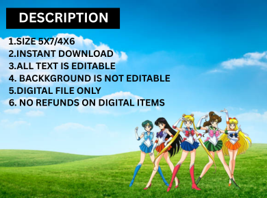 Magical Sailor Moon Birthday Card Invitation - Custom Digital Party Card Invitation