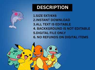 Pokémon Theme Digital Card Invitation for Kids - Customized Theme Party Invitation
