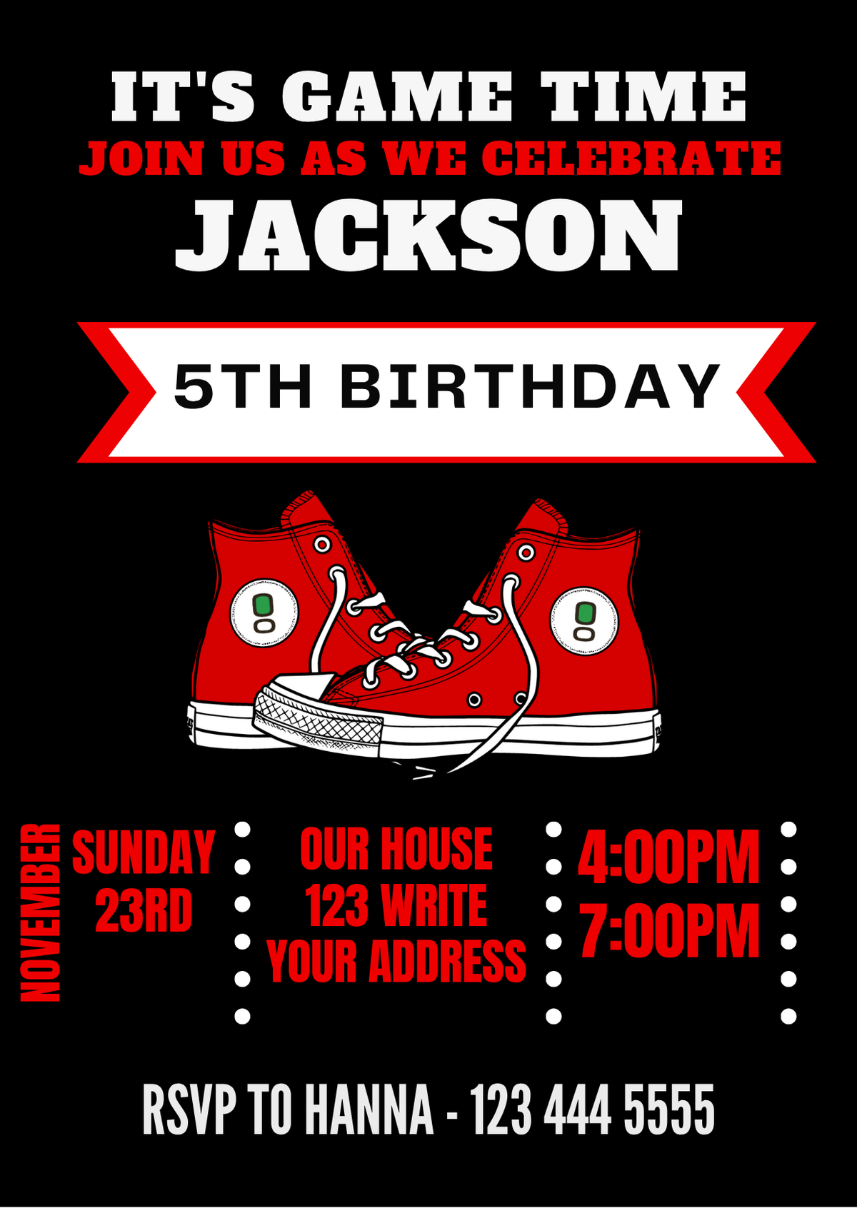 Personalized Red Sneaker Ball Digital Invitation - Stylish Birthday Card Invitation
