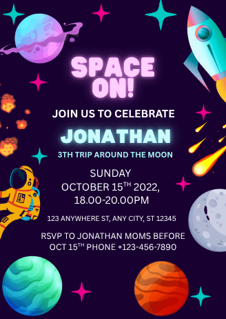 Outer Space Kids Birthday Party Digital Invitation - Digital Space Themed Party Card Invite