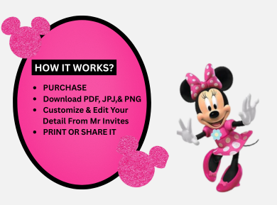 Sparkling Pink &amp; Gold Minnie Mouse Birthday Invitation - Custom Party Card Invitation