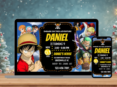 One Piece Themed Birthday Card Invitation - Custom Pirate Fun Card Invites For Kids