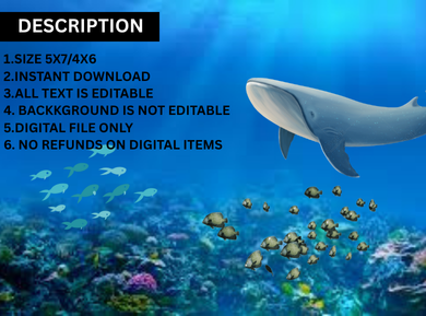 Shark Theme Digital Birthday Card Invitation - Customized Cute Shark Digital Invites