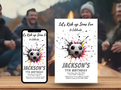 Soccer Theme Digital Birthday Card Invitation - Personalized Card Theme Digital Invites