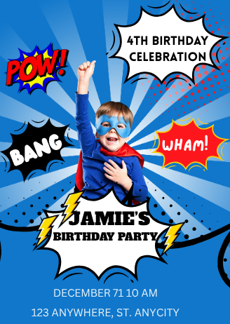 Personalized Baby Superhero Birthday Card Invitation - Digital Baby Hero Theme Party Invite