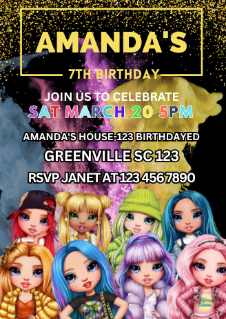 Rainbow High Digital Birthday Card Invitation - Personalized Party Card Design