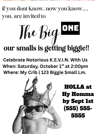 Biggie Smalls Digital Birthday Invitation - Custom Hip Hop Party Card Invite