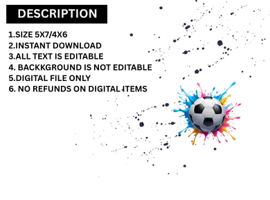 Soccer Theme Digital Birthday Card Invitation - Personalized Card Theme Digital Invites