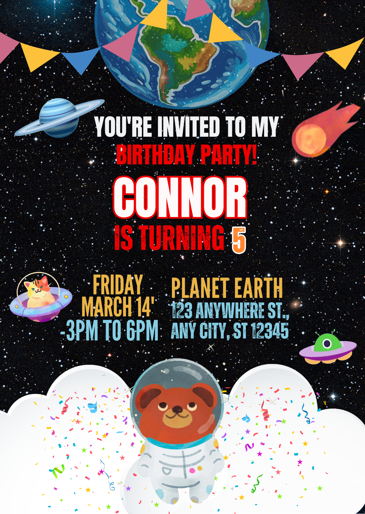 Digital Outer Space Birthday Digital Invitation for Kids - Custom Galaxy Party Card Invitation
