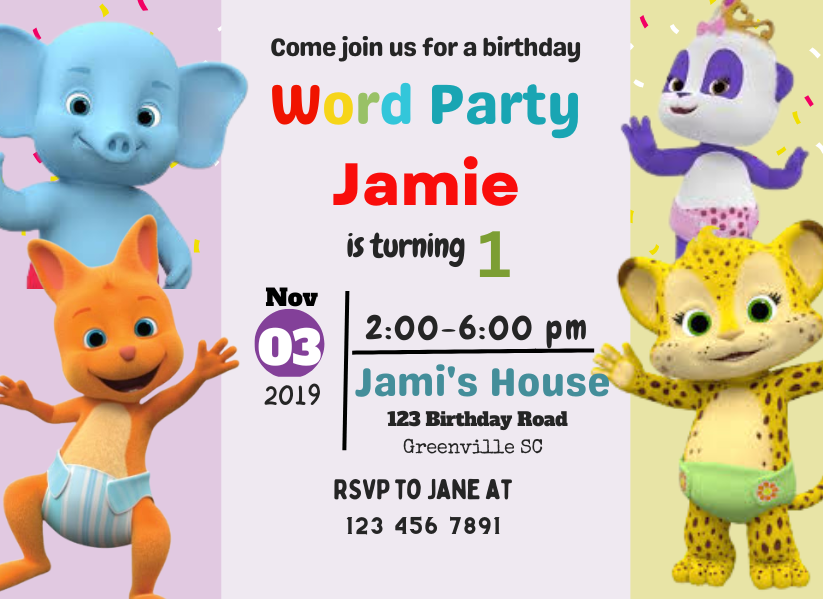 Word Party Birthday Invitation for Kids – Personalized Digital Card for a Fun-Filled Celebration