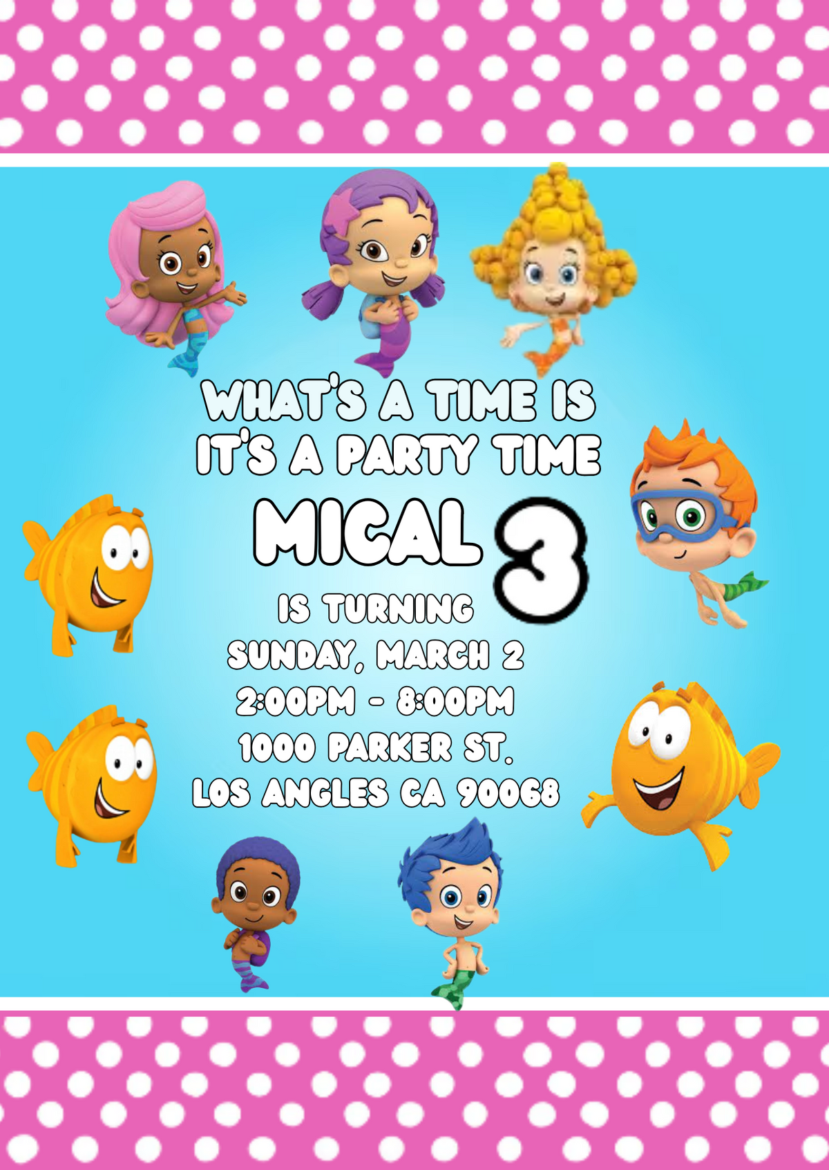 Bubble Guppies Digital Birthday Invitation - Custom Underwater Party Card Invitation
