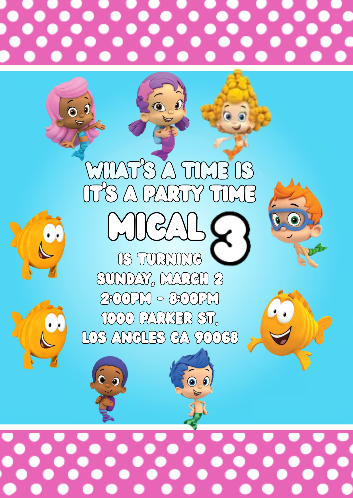 Bubble Guppies Digital Birthday Invitation - Custom Underwater Party Card Invitation