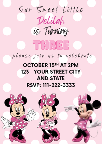 Pink Minnie &amp; Mickey Digital Birthday Invitation - Cute &amp; Customizable Party Invite