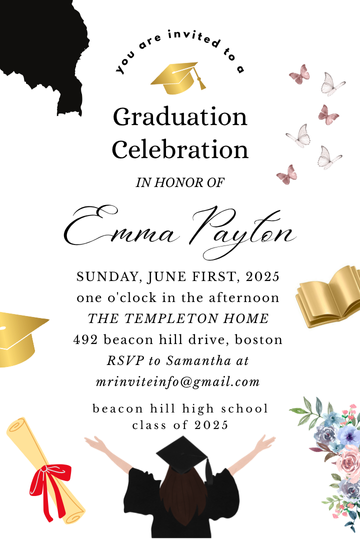 Tiny Gold Theme Botanical Card Invitation - Customized Graduation Theme Party Invitation