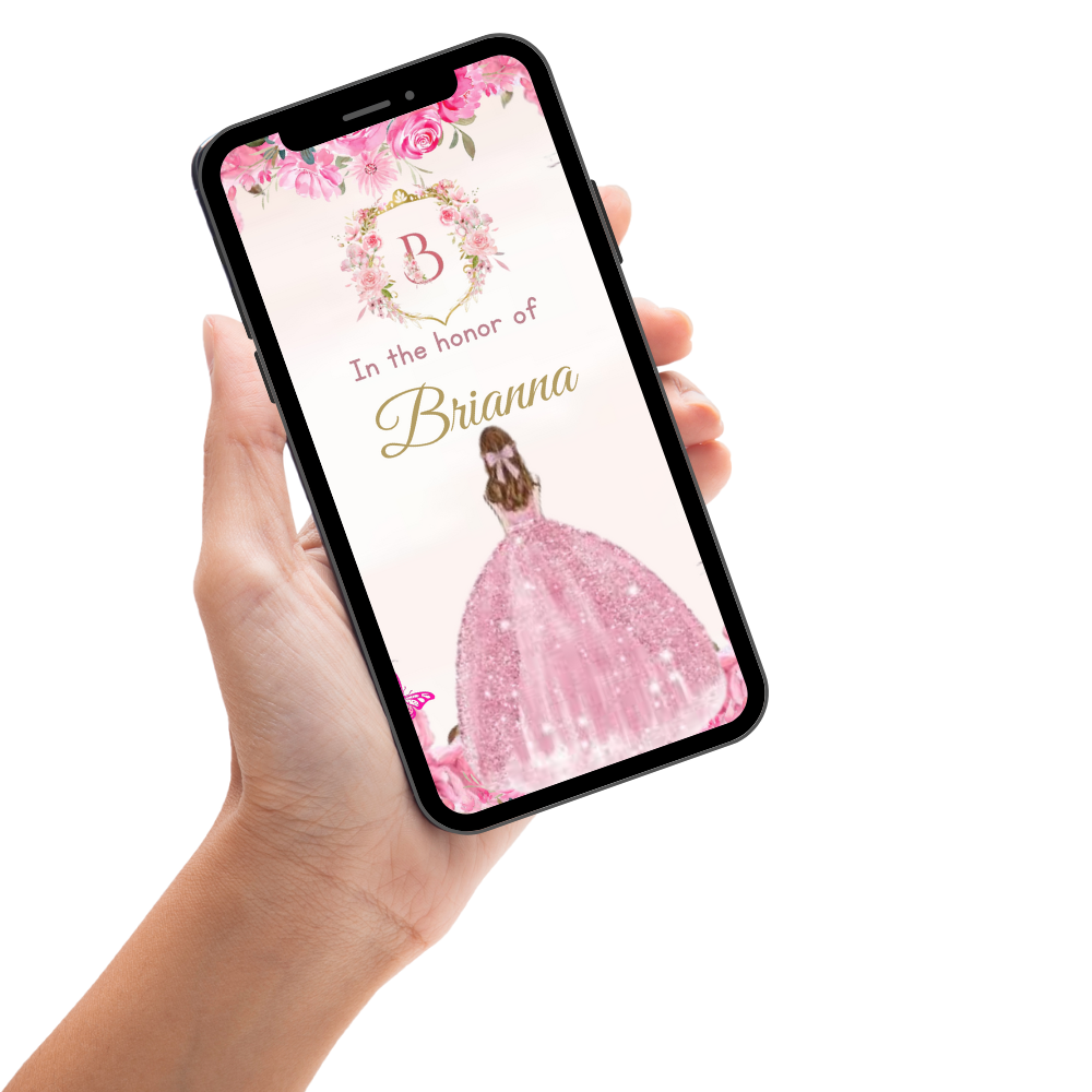 Pastel Pink &amp; Gold Quinceanera Video Invitation - Elegant Theme Party Digital Invite