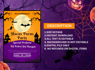 Magical Hocus Pocus Birthday Card Invitation – Custom Digital Invite for a Haunting Celebration