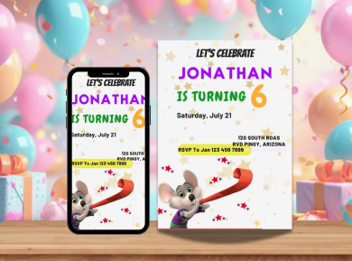 Chuck E. Cheese Themed Digital Invite - Fun Online Birthday Invitation