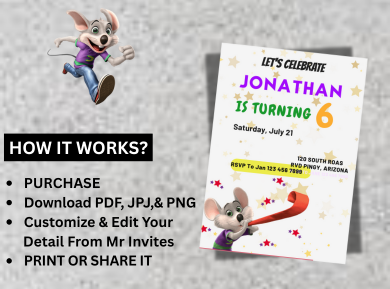 Chuck E. Cheese Themed Digital Invite - Fun Online Birthday Invitation