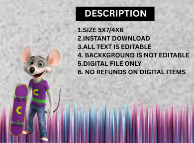Chuck E. Cheese Themed Digital Invite - Fun Online Birthday Invitation