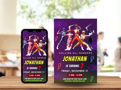 Power Rangers Birthday Card Invitation - Power Rangers Birthday Mission Digital Invites