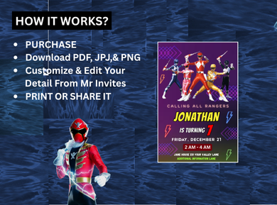 Power Rangers Birthday Card Invitation - Power Rangers Birthday Mission Digital Invites