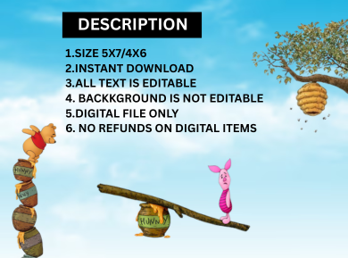 Winnie the Pooh Baby Shower Party Digital Invitation - Cute &amp; Customizable Theme Invite