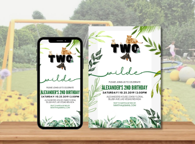 Wild Jungle Adventure Birthday Digital Invitation - Wild Jungle Theme party Card Invites