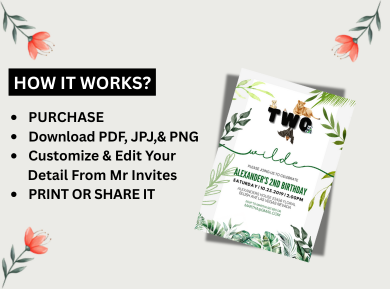 Wild Jungle Adventure Birthday Digital Invitation - Wild Jungle Theme party Card Invites