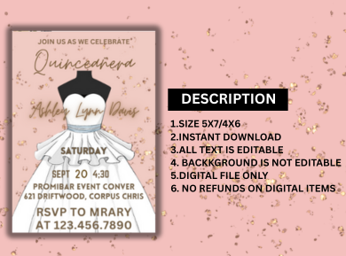 Dressed for the Occasion Quinceanera Part Card Invitation - Elegant Outfit Themed Digital Invite